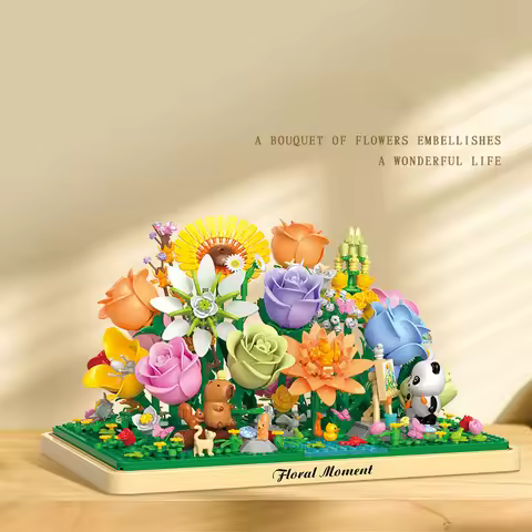 Idea Romantic Garden Flower Moment Building Brick Rose Sunflower Orchid Mini Block Panda Capybara Fi