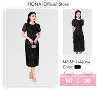 FIONA high-end designer dress with flared shape, women's office dress made of pressed silk, round ne