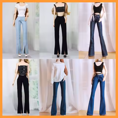 [20days made] 1/6 Scale Female Tight Strapless Suspender Slim Denim Flared Pants for Momoko OB FR Ni