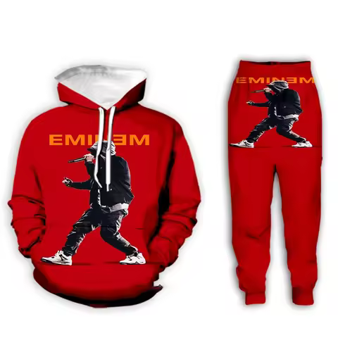 Rapper Hoodie Sets Rap Eminem 3d Print Hoodie Men Women Fashion Hoodie+Pant 2Pc Tracksuit Suit Unise