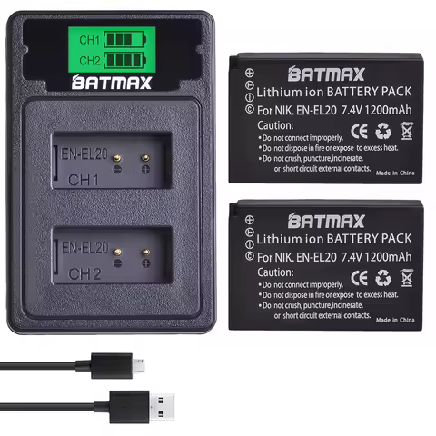 EN-EL20 EN EL20 EN EL20a Battery + LCD Dual USB Charger with Type C Port for Nikon Coolpix P1000 Nik