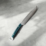 La France 法緹款綠彩木柄鍛打大馬士革鋼切肉刀水果刀戶外露營刀