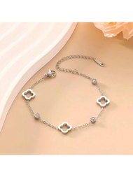 1ชิ้น สร้อยข้อมือเหล็กไททาเนียมสีที่ไม่ซีด รูปโคเวอร์สไตล์ที่เรียบง่ายและแฟชั่น เป็นของขวัญวันวาเลนไ
