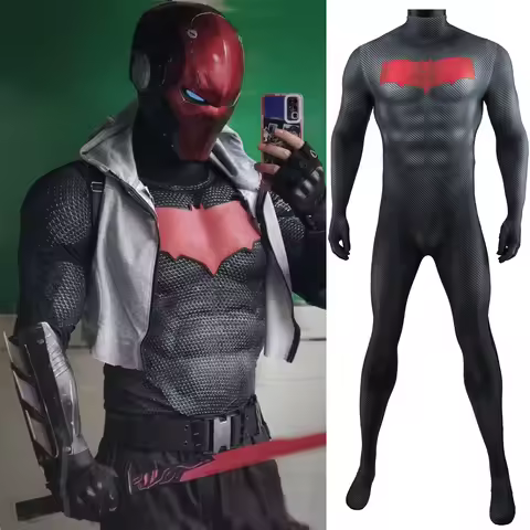 Red Hood Robin Costume Cosplay Superhero Jason Todd Zentai Bodysuit Spandex Boys Halloween Costume A