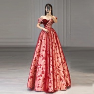 Glary Star One-Shoulder Bridal Burgundy Engagement Dresses ชุดอาวุโส Sense