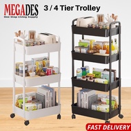 3 Tier Trolley Living Room Kitchen Trolley Storage Rack Shelf with Wheel 4 Tier Trolley