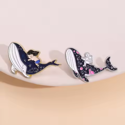 marine Whale dolphin Enamel Pin Funny Brooch Cartoons Badge for Bags Jeans Hoodies Denim Lapel Pin J