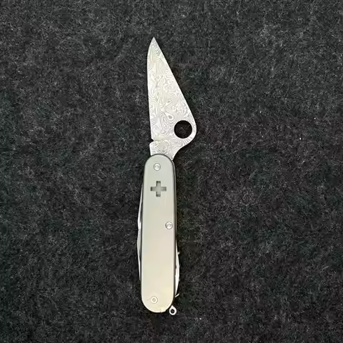 1 Pcs Handmade Damascus Powder Steel Atypical Blade for 91mm Victorinox Swiss Army Knife SAK DIY Acc
