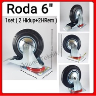 6" Trolley Wheels (2HR+2H) 6 inch Cart Wheels Trolley Wheels Rubber Wheels Display Case Wheels