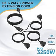 LIPWEL UK Plug 1 With 3 Socket Power Supply, 3 Ways Power Extension Cord, Heavy Duty 1 To 3 Power St