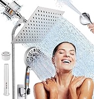 8 Inch Shower Head with Handheld Shower Head Combo Dual Filtered Shower Head with Hand Held Spray Built-in Power Wash Rainfall Showerhead with Filters for Hard Water + Extra Filter Cartridges