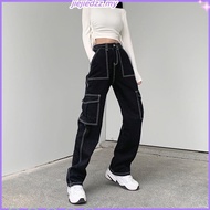 Lovito Casual Plain Button Pocket Women Jeans L35AD048 (Black) Lovito Kasual Polos Kancing Saku Jean