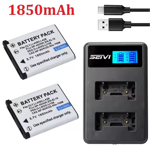 Li-40B Li-42B EN-EL10 Battery + LED Dual Slot Charger for Olympus Li 40B 42B, Nikon EN EL10, FinePix