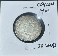 Year 1921 King Emperor George V Ceylon 50 cents Silver Coin