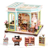 DIY Miniature House Kit,Tailor Shop Mini Dollhouse Making Kit with Furniture & LED,Tiny for Adults T