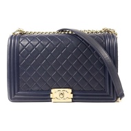 CHANEL 羊皮皮革Boy 28金扣鏈帶肩背袋