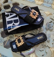 PROMO SANDAL ZARA SELOP FLAT MUTIARA TALI KEKINIAN