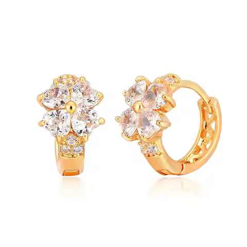 Luck Four Leaf Clover Flower Love Heart CZ Circle Small Loop Huggie Hoop Earrings For Women Gold Col