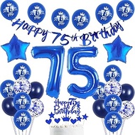75th Birthday Decoration Man, Blue Banner 75th Birthday Garland Decoration 75th Man Balloons 75th Ca