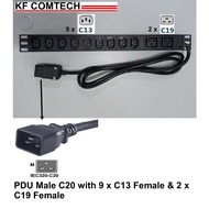 Rack Mount 19" PDU C20 Male with 9 x C13 Female & 2 x C19 Female
