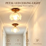 French Creative Petal LED Ceiling Light Modern Retro Warm Aisle Entrance Restaurant Ceiling Light