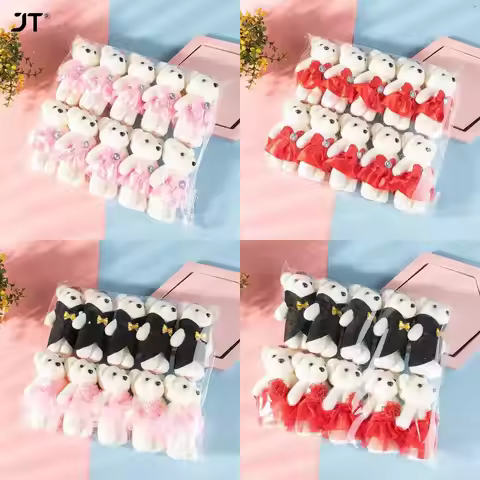 10PCS Cartoon Couple Models Bear Flower Bouquet Dolls Wedding Decoration Accessories Birthday Gifts 
