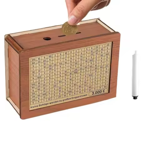 Dollar Euro Money Box Wooden Piggy Bank with Reusable Money Box with Saving Goal and Numbers Boxes