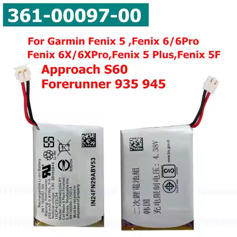 Original Replacement 361-00097-00 255mAh Watch Battery for Garmin Fenix 5/5 Plus,5F,6/6X/6X Pro,Appr