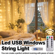 Window Curtain String Lights 8 Modes Light Fairy For Bedroom Plug In Usb 3m*3m 300 Led Copper Wire H