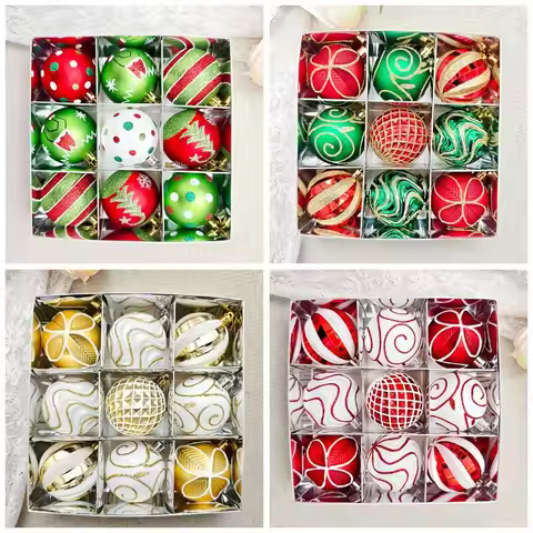 9Pcs/set 6CM Christmas Ball Ornament Plastic Painted Christmas Ball Decorations Glittering Shatterpr