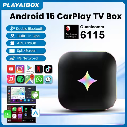 Android 15 Wireless CarPlay AI Box SM6115 8 Core Wireless Android Auto Adapter 4G Lte Built in GPS S