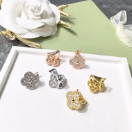 van 18k gold-plated  classic four-leaf clover 1.5cm Vintage Alhambra diamond earrings cleef