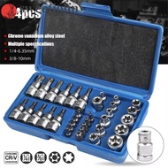 SWEETJOHN 34Pcs/ Set E-Torx Star Socket Set, 1/4" 3/8" 1/2" Drive Combination Tool Drive Torx Star B