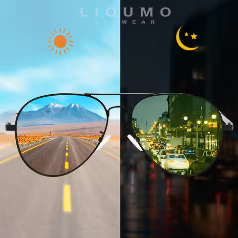 LIOUMO Pilot Sunglasses Polarized Men Photochromic Day Night Driving Glasses Women Chameleon Goggle 