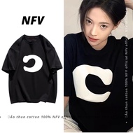 Aoa unisex t-shirt with 100% cotton C letter printed, black, Korean style wide form