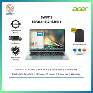 Acer Laptop Swift 3 SF314-512-53HR 14'' QHD Iris Blue ( I5-1240P, 8GB, 512GB SSD, Intel, W11, HS )