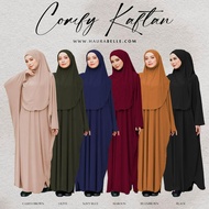Comfy Kaftan Haurabelle Jubah Muslimah with Tudung Sarung Instant Moss Crepe Ironless Ready Stock