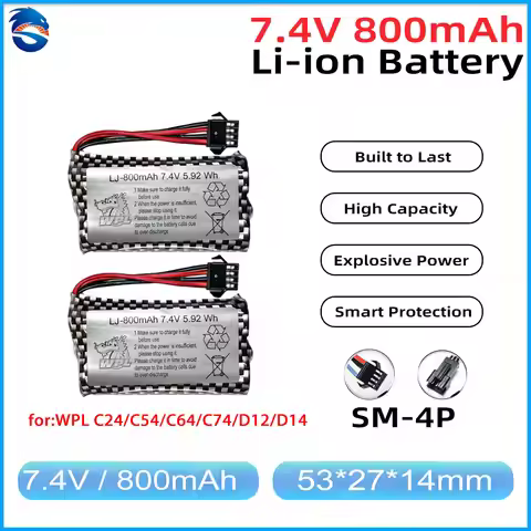 Skymaker 2S Li-ion Battery 7.4V 800mAh 10C WPL C24-1 Original Battery For WPL D12 C24 B36 C34 C54 C6