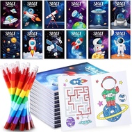 BenLouis 12 Outer Space Mini Coloring Books Kids with 12 Stacking Crayons Astronaut Party Favors Sma