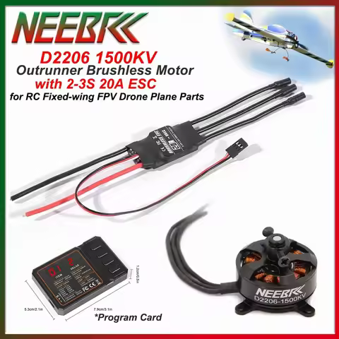 NEEBRC 2206 1500KV Outrunner Brushless Motor with 20A ESC 2-3S Speed Controller for RC Airplane Fixe