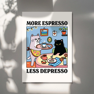 More Espresso Less Depresso Black Cat Wall Print Coffee Cat Poster Kitchen Art Handmade Cat Coffee P