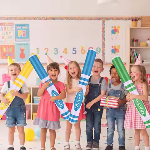 6 Pieces of 27 inch Inflatable Crayon Balloons for School Return, Classroom Decoration, Birthday Par
