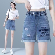 Short Pants for Women Embroidered Denim Shorts Women Elastic Waist A-line Hot Pants