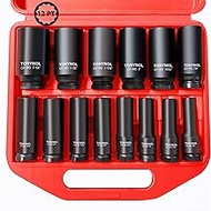 TONYNOL 1/2 Inch Deep Drive Impact Socket Set,12-Point,SAE(3/8" to 1-1/4"),14 Pcs,Cr-Mo Steel,With a