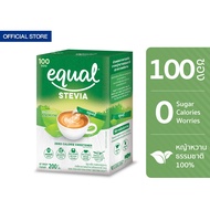 Equal Stevia 100 Sticks อิควล สตีเวีย ผลิตภัณฑ์ให้ความหวานแทนน้ำตาล 1 กล่อง มี 100 ซอง 0 แคลน้ำตาลทางเลือกใบหญ้าหวาน