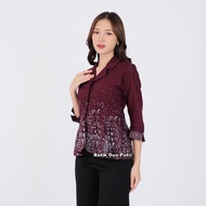 Batik Wanita Modern Atasan Blouse Kemeja Baju Kerja Couple - Sku Kol Ungu - Batik Dua Putri