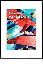 HOHIYO Picture Frame A2 (42 x 59.4 cm), Black Aluminium Thin Poster Frame Puzzle Frame with Paper Mo