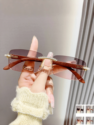 一對PC無框割邊時尚太陽眼鏡，帶有個性鑽石裝飾，新式潮牛角街頭攝影太陽眼鏡