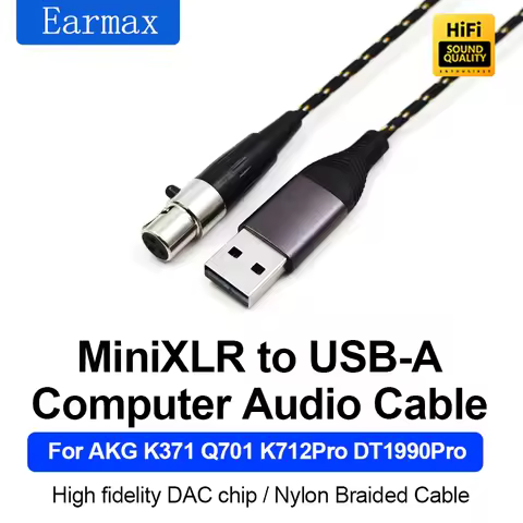 USB-A Lightning TYPEC to Mini XLR 3-Pin For AKG Q701 K181DJ K712Pro DT1990Pro DT1770Pro Replaceable 