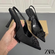 Zara New Style Shallow Mouth Shoes Laced-Up Stiletto High Heels Rhinestone Pointed Toe Classy Women's